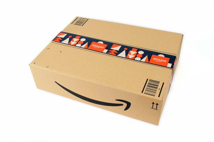 An image of a typical Amazon Prime cardboard box for online commerce on the white background.