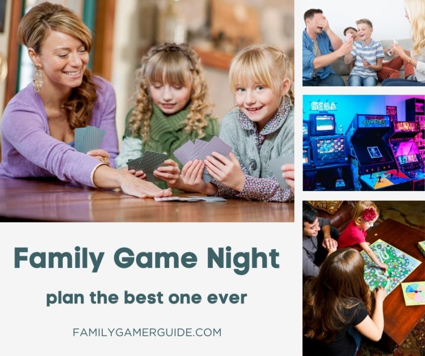 A collage of families playing game nights
